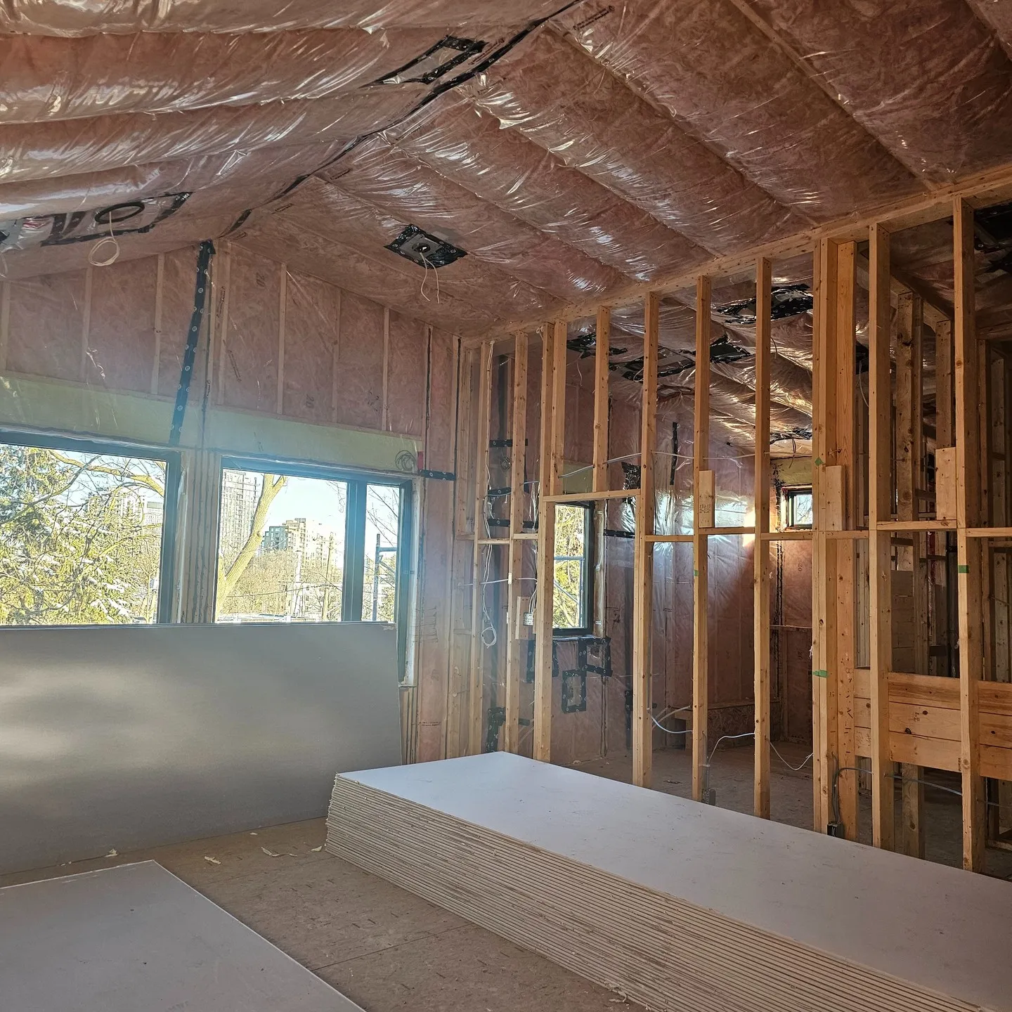 Second story addition framing in progress in Waterloo by Caliber Contracting